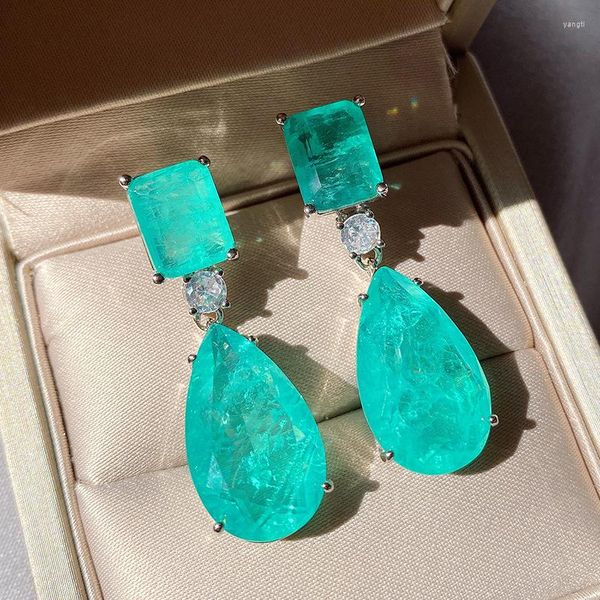 Lampadario Orecchini pendenti Lussuoso argento sterling 925 Tormalina Paraiba Smeraldo Pietra preziosa Big Drop Articoli per cocktail party da donna