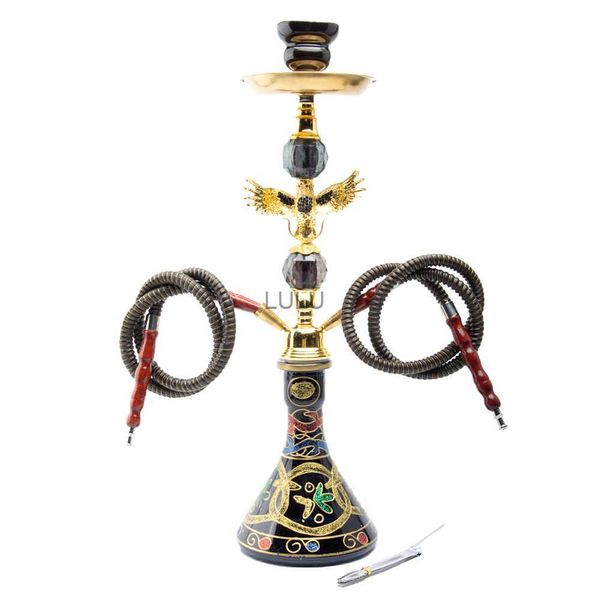 Malerei Glas Shisha Narguile Completo Shisha Rohr Chicha Cachimba 2 Schläuche Metall Golden Eagle Sisha Pipa Club Party HKD230809