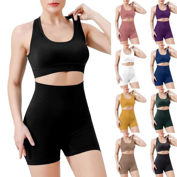 Calças femininas de duas peças roupas de treino para mulheres 2 leggings caneladas sem costura cintura alta com sutiã esportivo tapete de ioga conjunto de alça toalha