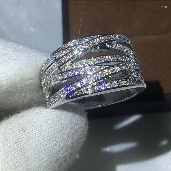 Cluster Rings Top Antique Mosaic Zircon Crystal Multilayer Vintage Silver Color Cross Double X Ring Women Finger Luxury Bijoux