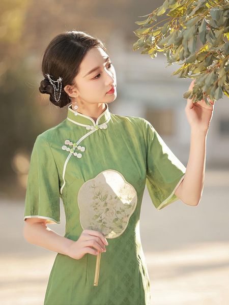 Ethnische Kleidung Traditionelle Sexy Mandarin Kragen Qipao Moderne Grüne Cheongsam 2023 Verbesserte Elegante Frau Chinesische Kleider