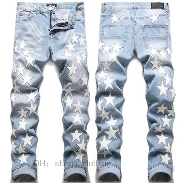 jeans amri Jeans Masculino de grife High Street Hole Star Patch Feminino Calças de painel elásticas Calças justas Tamanho 29/30/31/32/33/34/36/38/40/42 5 NAO0
