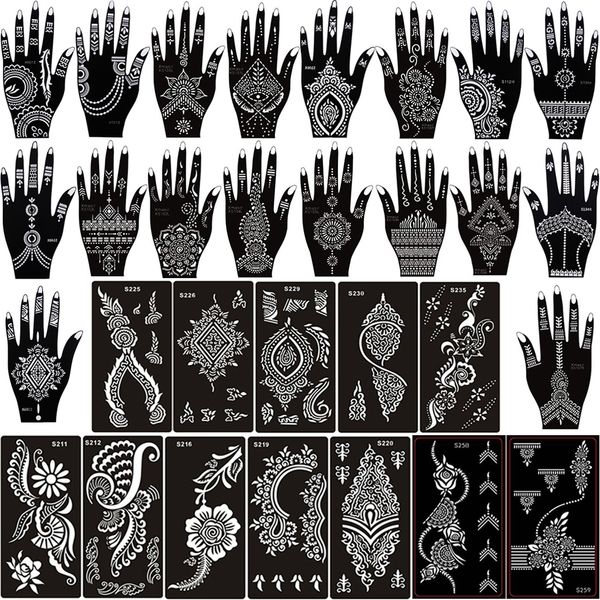 Körperbemalung, 30 Blatt, Lot indisches arabisches Henna-Tattoo-Set, Schablone, temporäre Vorlage, Blumenschablonen für 230808