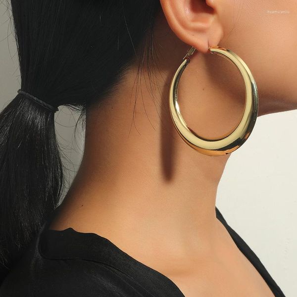 Brincos de argola grande círculo cor de ouro para mulheres simples elegante redondo moda 2023 orelha feminina crioulos jóias acessórios