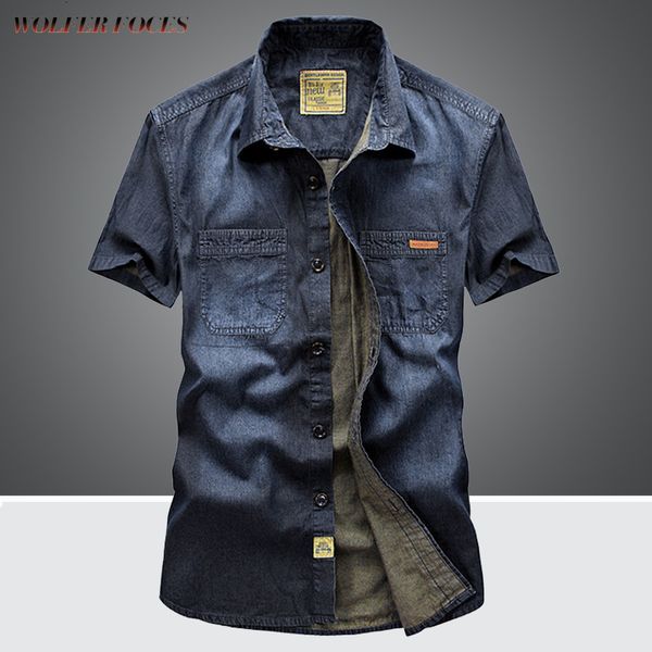 Camisas sociais masculinas Camisas jeans elegantes camisa social masculina de verão manga curta masculina blusa de botões de alta qualidadeTop roupas masculinas camiseta 230808