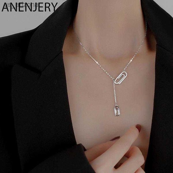 ANENJERY Silber Farbe Büroklammer Halskette für Frauen Lange Quaste Rose Gold Halskette Freundschaft Schmuck Geschenk L230620