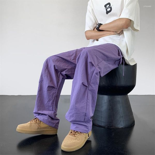 Erkek pantolon yaz ince sıradan erkek moda 5 renkli buz ipek sokak giyim hip-hop gevşek düz erkek pantolon artı boyut