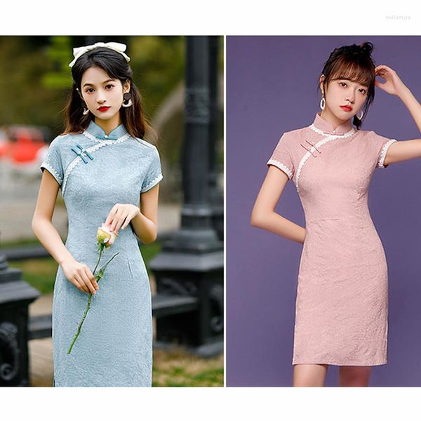 Ethnische Kleidung Blaues chinesisches Kleid Vintage Split Solid Damen Cheongsam Elegantes traditionelles Kostüm Mode Moderne Vestiods Fancy Party Qipao