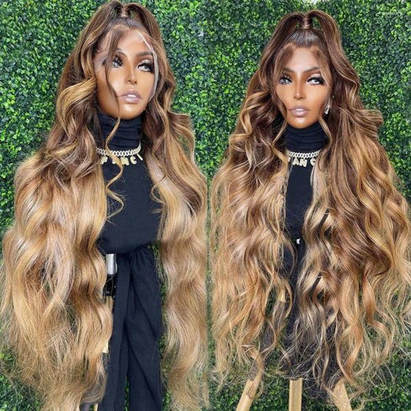 Ombre Honey Blonde Body Wave Lace Front Perücke Farbiges Highlight Echthaar 250% Lose 13x6 HD Frontalperücken für Frauen