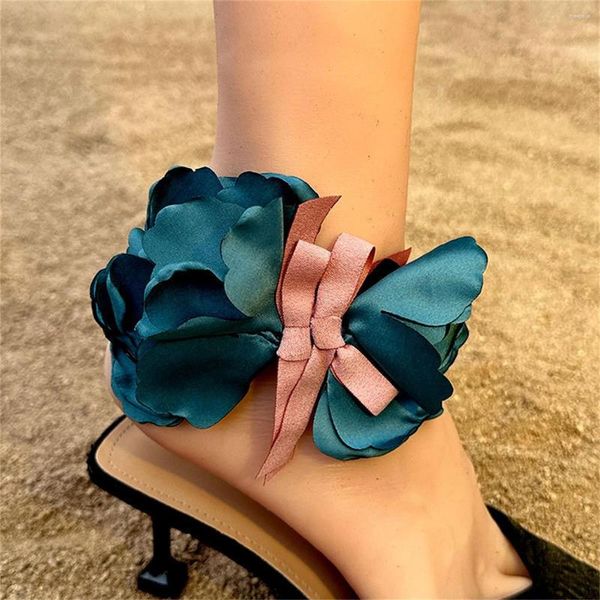 Tornozeleiras corda longa com flor de laço tornozeleira para mulheres pulseiras de tornozelo na moda na perna senhoras verão sapatos de salto alto decoração presente