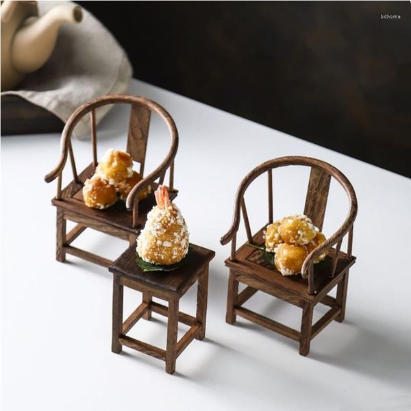 Piatti Mini tavoli e sedie vintage Piatto da dessert Sushi Matrimonio Dim Sum Espositore Stoviglie in legno Stile cinese