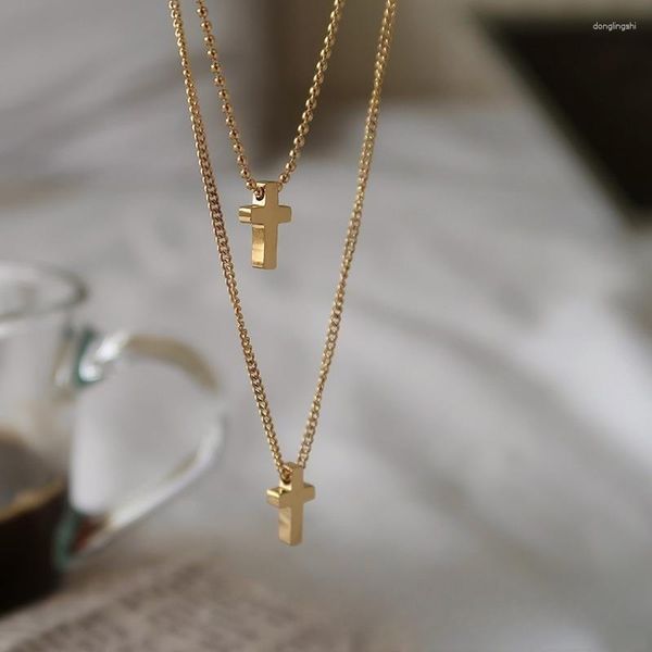 Ketten Kreuz Anhänger Halskette Für Männlich Weiblich Doppel Set Chocker Schlüsselbein Kette Hochwertigem Titan Stahl Minimalistischen Schmuck Gold Farbe