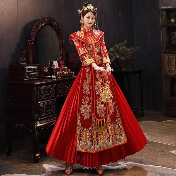 Vestuário étnico Oriental Lady Handwork Frisado Qipao Tradicional Chinês Vestido de Noiva Vestidos Vintage Asiático Noiva Casamento Cheongsam