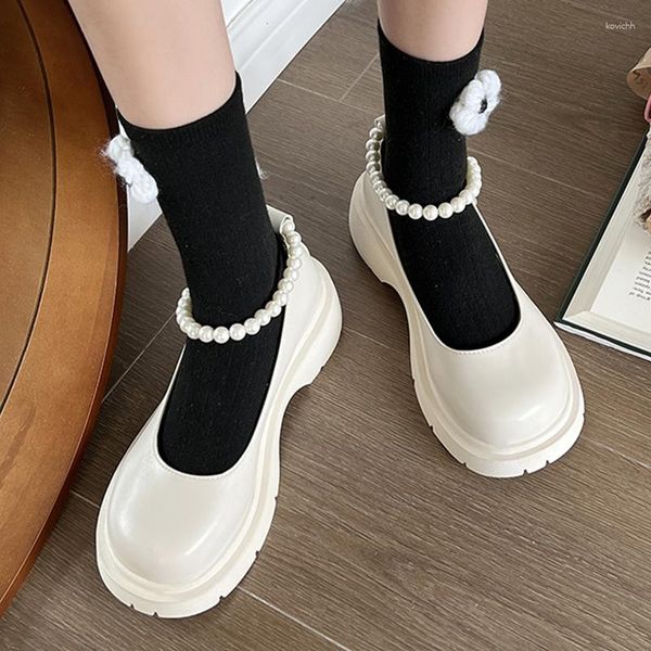 Sandálias Chunky Thick Women Lolita Mary Janes Shoes 2023 Summer Dress Luxury Pumps Mid Heel Slippers Slides