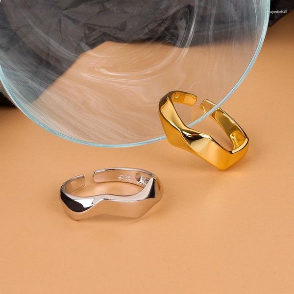 Cluster Ringe Fanshion Silber Gold Farbe Offener Ring für Frauen Nische Unregelmäßige Welle Sandoberfläche Breite Nudel Party Geburtstagsgeschenk 925 Stempel