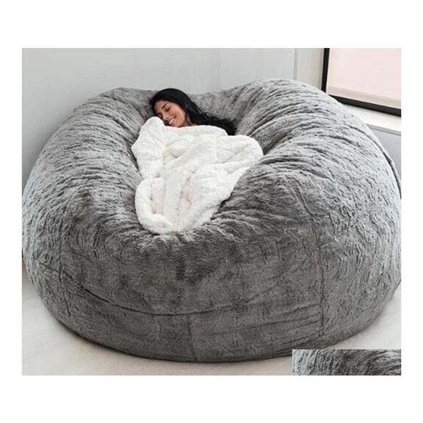 Fodere per sedie Ers 135150Cm Nt Pelliccia Bean Bag Er Big Round Soft Fluffy Faux Beag Lazy Sofachair Drop Delivery Home Garden Textiles Sas1826