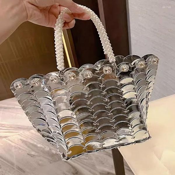 Moda metal bling lüks omuz inciler tote kadın çanta tatil tatil balo crossbody el çantaları