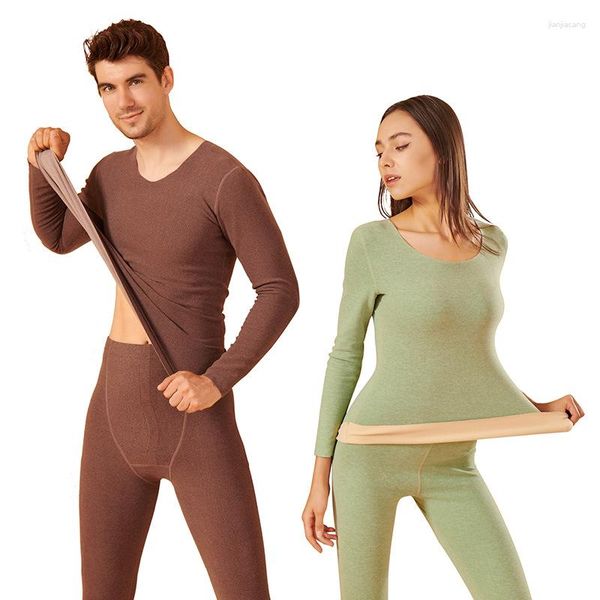 Conjunto de roupas íntimas térmicas de veludo de duas cores com autoaquecimento e duas cores para dormir