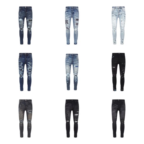 Nuevos jeans de alta calidad, pantalones de motocicleta hechos jirones y rasgados, jeans ajustados para motocicleta, jeans de diseñador para hombres, talla 30-40