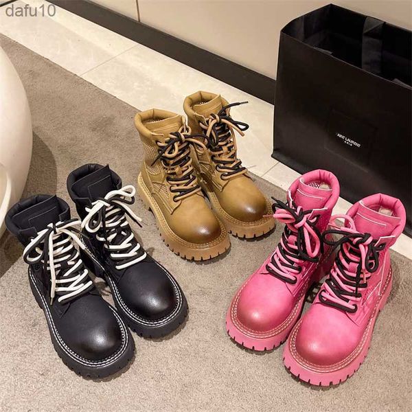 Schnürschuhe mit flachem Absatz, modische Stiefel, Damenstiefel, Damenschuhe, runde Zehen, Punk, Damen, Rock, 2023, Lolita, Sommer, Med, Gummi, Schnürung, S, L230704