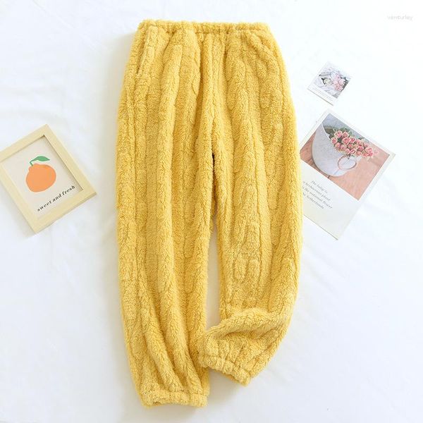 Pijamas femininos para manter o calor, calças de pijama de flanela grossas, femininas, de alta qualidade, para uso doméstico, roupas de inverno, para meninas, calças de dormir sólidas