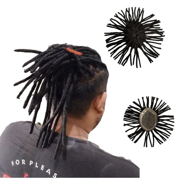 14 pollici Sistemi di capelli umani vergini indiani Dreadlocks Toupee # 1b 8x10 Mono Topper per donna nera