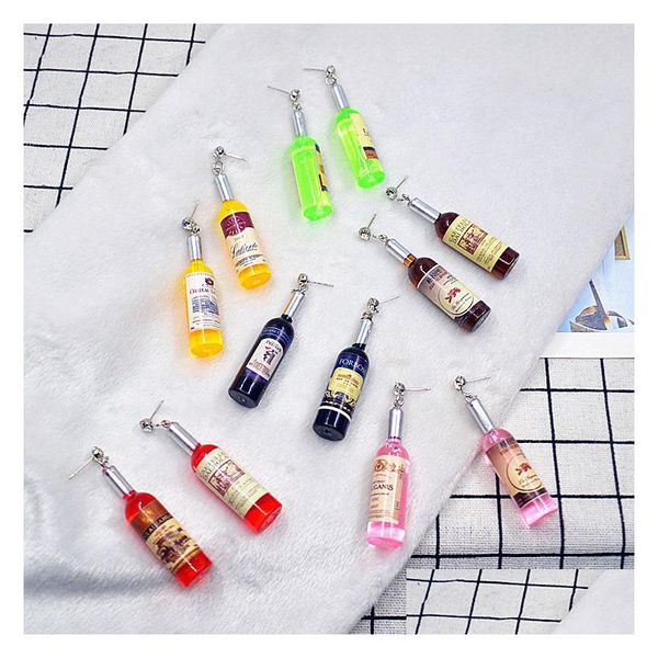 Brincos de garrafa de vinho tinto de simulação personalizada com lustre oscilante para mulheres, versão coreana, bar engraçado, boate, hip hop, joias, presente Dhxzk
