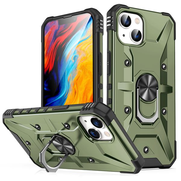 Capas de telefone Kickstand robustas para iPhone 15 Pro Max 14 Plus Samsung Galaxy S23 Ultra A14 A53 A54 5G Suporte de anel de concha magnético para montagem em carro antichoque