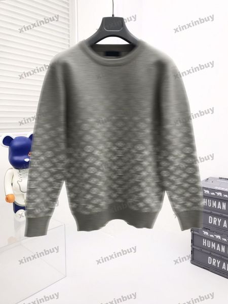 xinxinbuy erkek kadın tasarımcı sweatshirt kapüşonlu gradyan mektubu jacquard baskı kazak gri mavi siyah beyaz xs-2xl