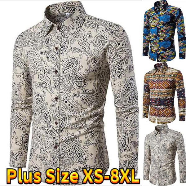 Camicie casual da uomo Maniche lunghe Basic Quotidiano Button-down Camicia con stampa vintage Design classico Alla moda Slim Fit XS-8XL