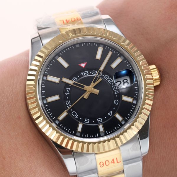 Sky Dhgate maschile orologio da 42 mm watch a doppia rotazione funzione di rotazione orologio da uomo da uomo 904L in acciaio inossidabile in acciaio in acciaio inossidabile orologio per birra radice impermeabile jsaon 007 lb