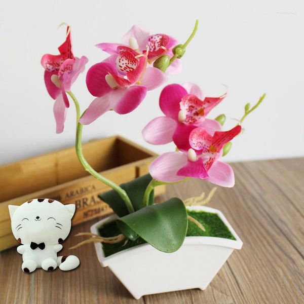 Flores decorativas Simulação Mini vaso de plantas Phalaenopsis Ornamento de moda Flor artificial Borboleta Orquídea falsa para decoração de casa