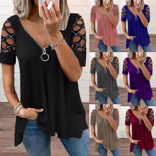 Maglioni da donna 2023 Primavera/Estate Independent Station Amazon Moda con scollo a V Solid Hollow Manica corta Diamond Casual Top