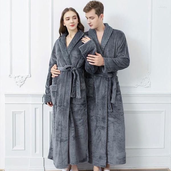 Indumenti da notte da uomo Camicia da notte Autunno Inverno da donna Lungo Coral Fleece Robe Coppia ispessita Accappatoio Flanella Abbigliamento per la casa Kimono