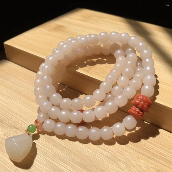 Strand Hetian Jade Wild Ox Valley Raiz de Lótus Amido 108 Peças Colar de Contas Pedrinha Branca Pulseira