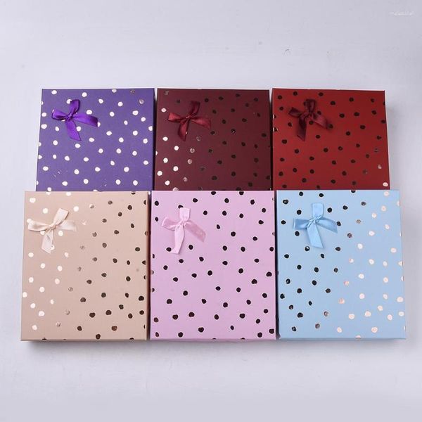 Mücevher Torbaları 6 PCS Polka Dot Katı Desen Dikdörtgen Karton Kolye Bilezik Kutuları Çok Molor Bowknot Conterers 19.5x16x3.2cm