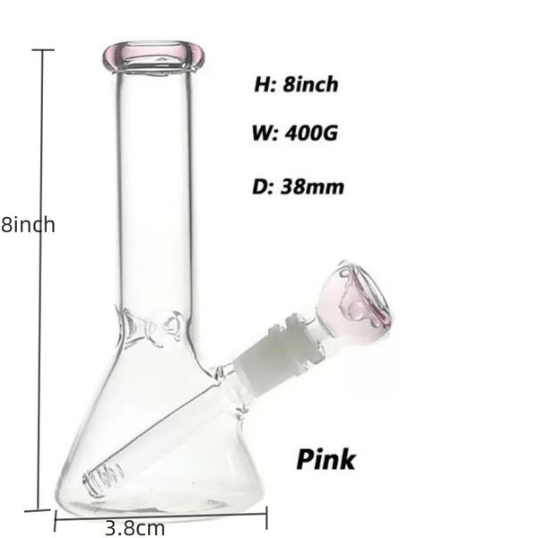 8-Zoll-Shisha-Bong aus verdicktem Glas, farbige Mini-Bongs, Rohre, 8-Zoll-Becher oder gerade, mit 14/19-mm-Downstem und Kopf