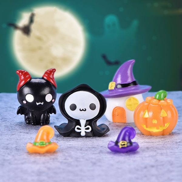 Objetos decorativos Figuras Decoración de Halloween Figuras en miniatura Adornos Calabaza linda Fantasma Micro Paisaje Decoración Suministros para fiestas Artesanía de resina 230809