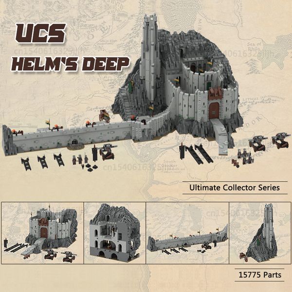 Другие игрушки сцены фильма UCS Helm Deep MOC Строительные блоки знаменитые замок DIY Ассамблея Технология Коллекция кирпичей модель XMAS GIRTS 230808