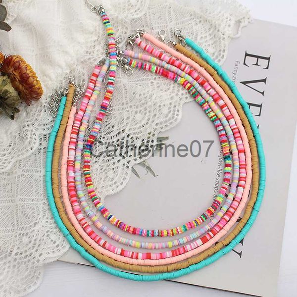 Colares com Pingente Colar de Contas Coloridas Feminino Verão Coreano Feito à Mão Moda Boho Polímero Argila Gargantilha Pingente Colar no Pescoço Feminino Jóias de Praia J230809