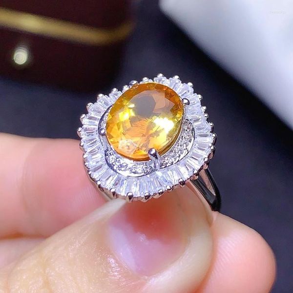 Anelli a grappolo Fiore di lusso Cristallo giallo Citrino Pietre preziose Diamanti Per le donne Oro bianco Colore argento Bague Gioielli Bijoux Regali per feste