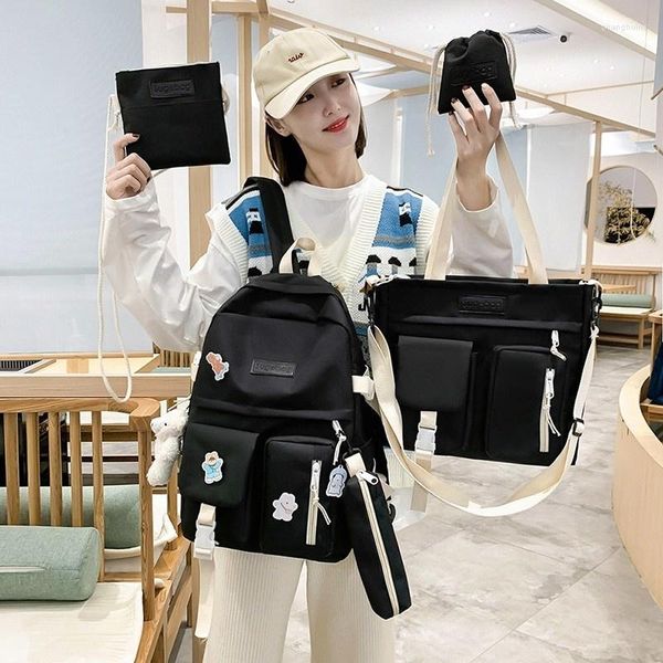 Школьные сумки 5 Buah Set Tas Sekolah untuk remaja perempuan 2023 Kawaii Wanita Ransel Laptop Bahu Buku Perjalanan Mochila