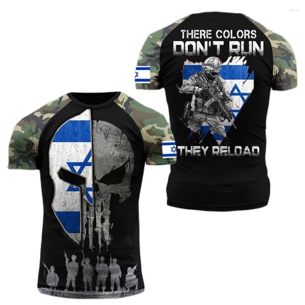Herren-T-Shirts, Israel-Flagge, Militärgrafik, 3D-Druck, Sommer, Tough-Guy-Stil, lässig, Sport, lockerer Rundhalsausschnitt, kurzärmelig, T-Shirt-Oberteile