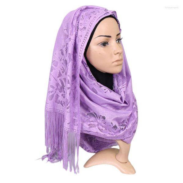 Schals Mode Frauen Party Schals Muslimischen Kopftuch Einfarbig Spitze Aushöhlen Quaste Schal Weiblichen Schleier Dünne Headwraps Hijab