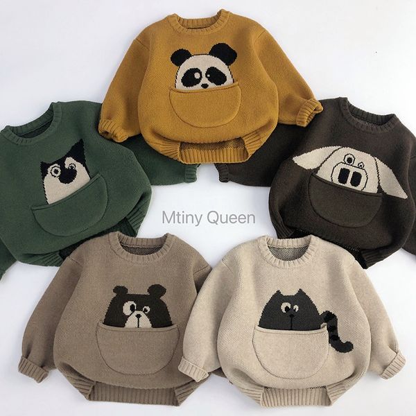 Pullover 2023 Bambini Ragazzi Autunno Inverno Top Lavorato a maglia Animali del fumetto Maglioni Cotone Tasche spesse e calde Bambini 230809