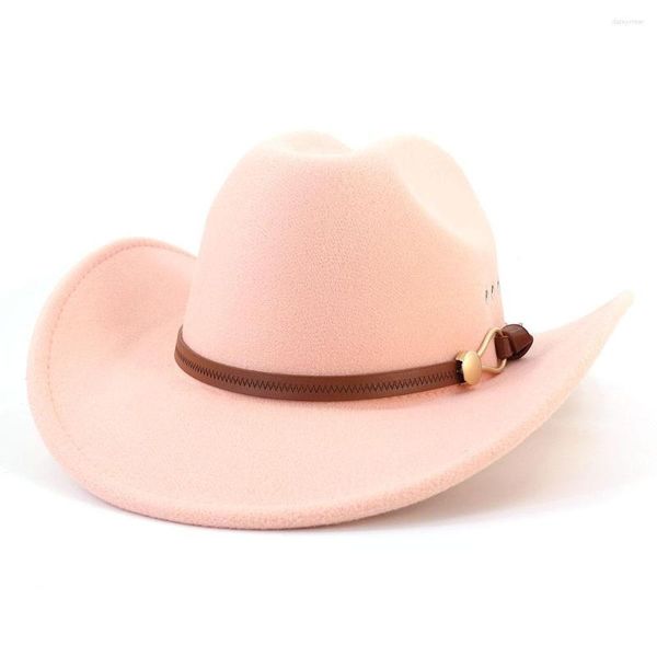 Berretti Marrone Fibbia per cintura Cappello da cowboy occidentale Donna Uomo Stile etnico Cowgirl Fedora Cappello panama a tesa larga in feltro