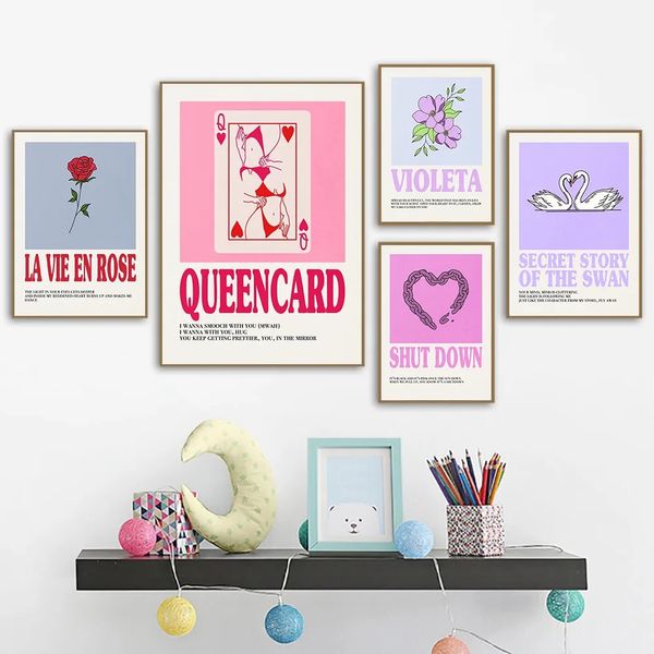 Pintura em tela Queencard Rose Violeta Estética Kpop Prints Pictures Singing Group Modern Posters and Prints Fashion Girls Bedroom Decor Wall Picture Wo6