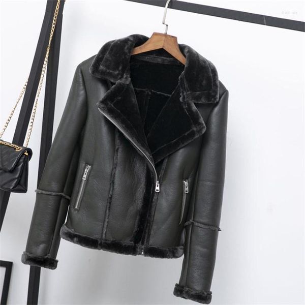 Damen Leder Dunkelgrün und Rosa S-XLpu Reversjacke Mantel Europa Vereinigte Staaten Winter Mode Lässig Samt Warm Schwarz Punk Fan Auto Pu