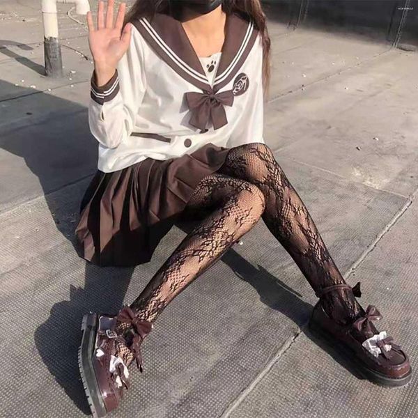 Frauen Socken Damen Sexy Muster Strumpfhosen Fischnetz Band Blumendruck Strumpfhosen Cosplay Kostüm Gothic JK Lolita Spitze Mesh Strümpfe