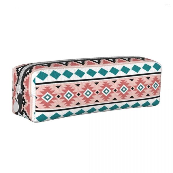 Boho Bohemian Pencil Case Classic Aztec Pattern IIIb Pinks Pen Bags Student Large Storage School Supplies Gift Box